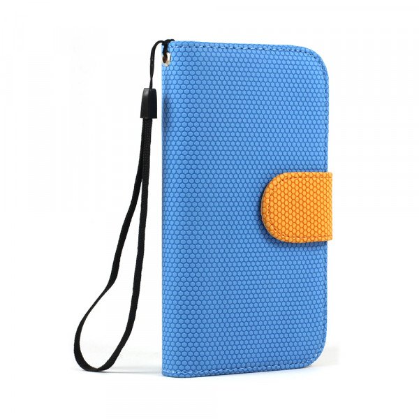 Wholesale Samsung Galaxy S4 Anti-Slip Flip Leather Wallet Case with Stand (Blue-Orange)